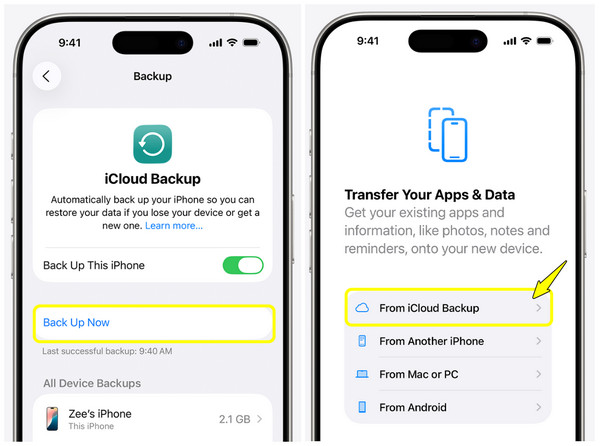 iCloud 백업에서 데이터를 iPhone으로 전송