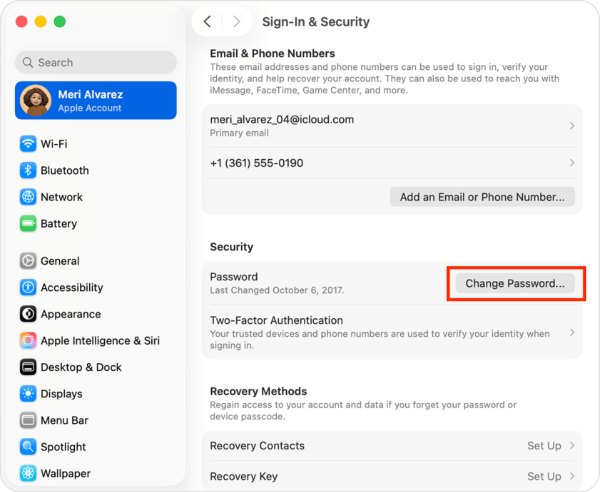 เปลี่ยนรหัสผ่านบน Mac