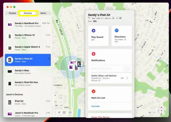 Gebruik de Zoek mijn-app op Mac
