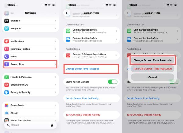 更改螢幕使用時間密碼