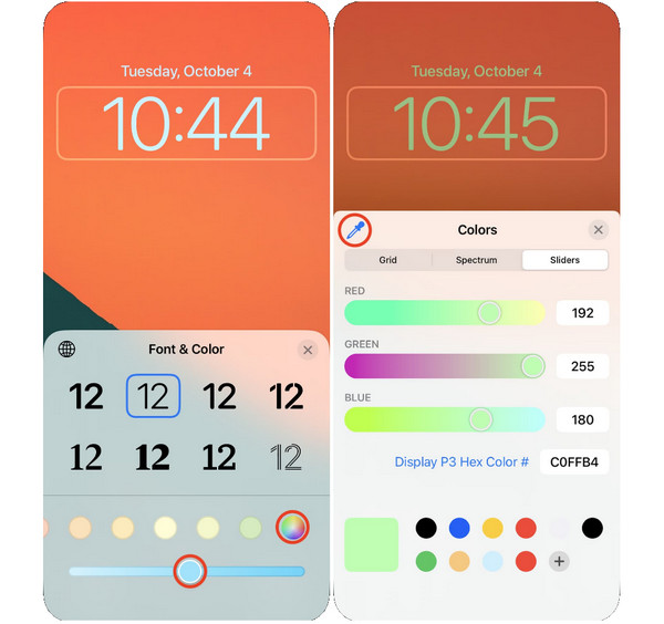 Wijzig tijdlettertype en kleur
