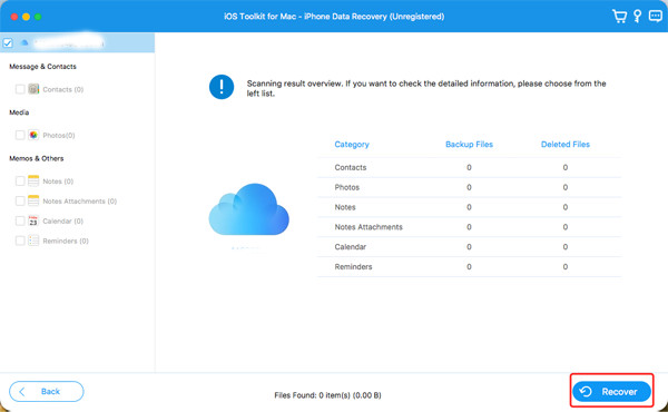 Vyberte Požadovaná data icloud k obnovení