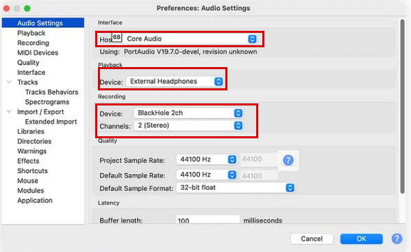 Preferences Audio Settings