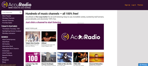 Accuradio अनब्लॉक संगीत साइटें