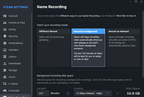 Înregistrare Steam în fundal