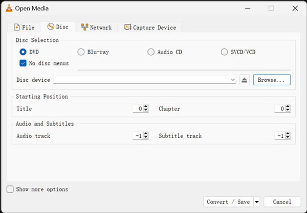 برنامج استخراج الصوت من أقراص DVD (VLC)