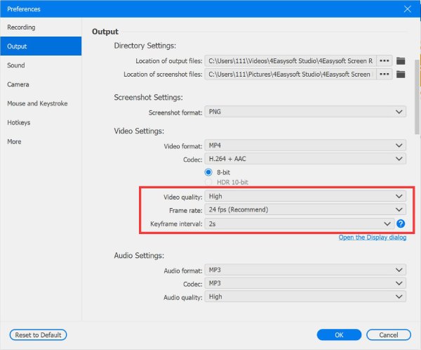 Adjust Quality of game Recording