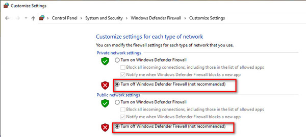 Vypněte Windows Defender Firewall