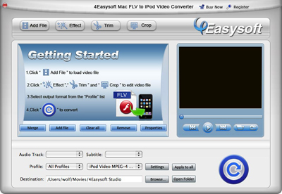 Help document of Mac FLV to iPod Video Converter