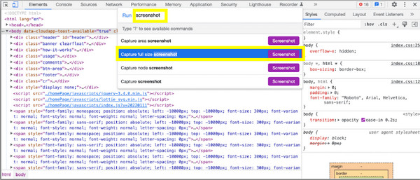 Příkaz Google Spustit snímek obrazovky