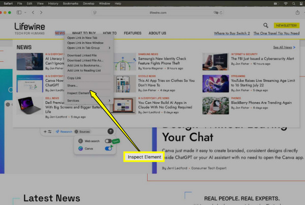 Kontrola prvku Safari