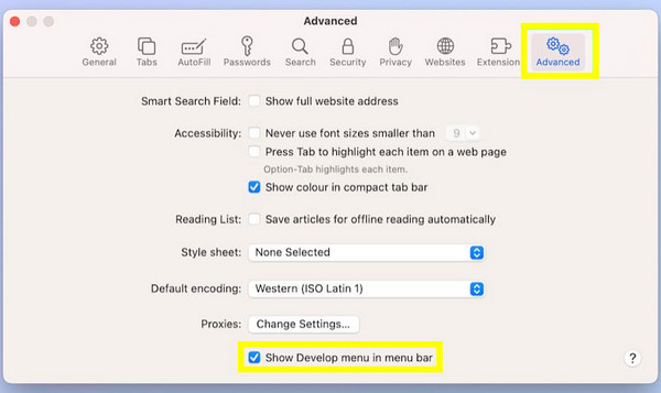 Safari Zobrazit nabídku Rozvíjet