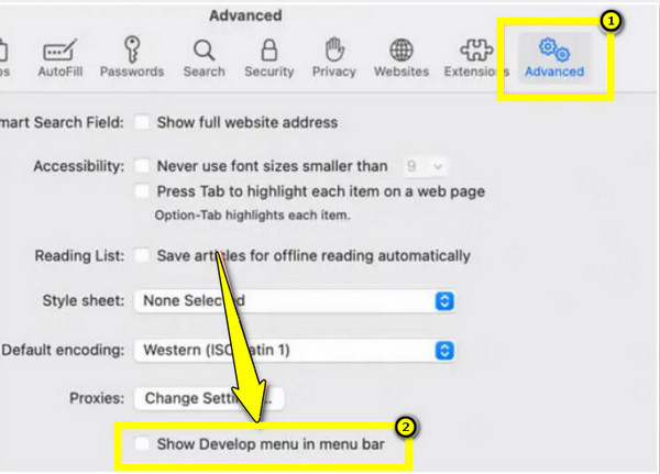 Mac Safari Geliştirme Menüsünü Göster