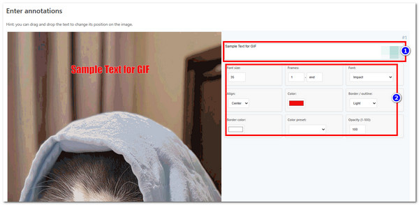 מסגרת GIF של טקסט קלט Ezgif