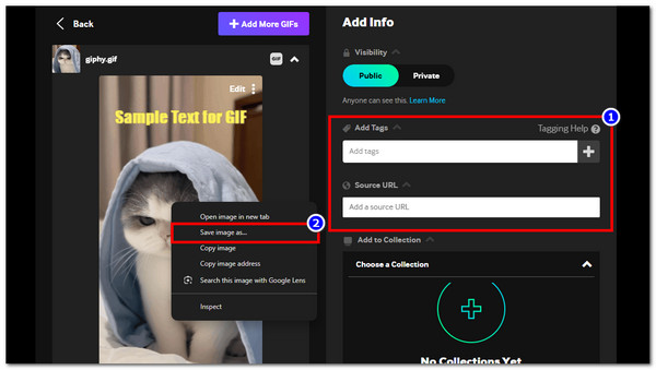 שמור GIF עם טקסט בגיפי