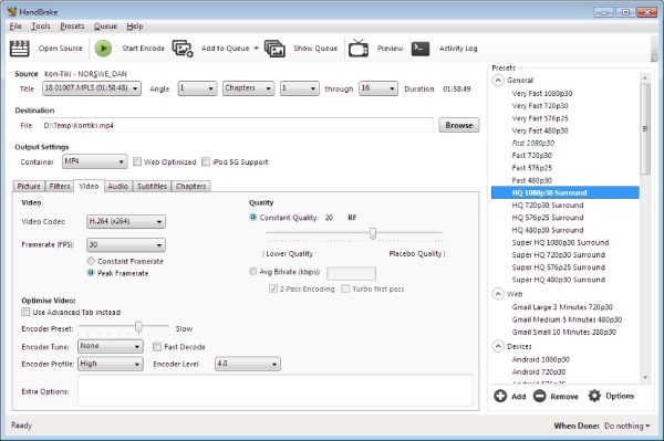 ตัวแปลง MOV HandBrake