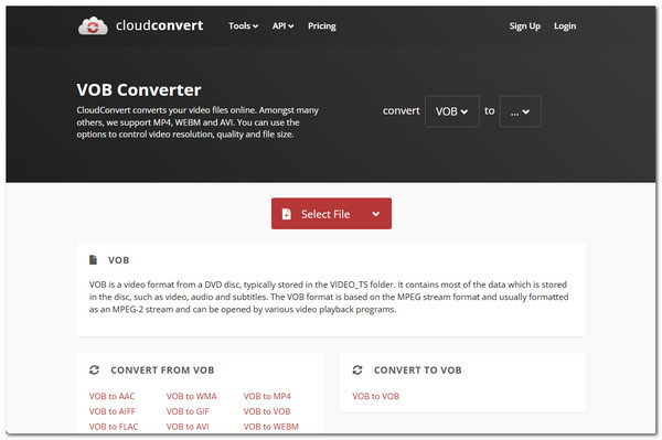 CloudConvert jako konwerter VOB