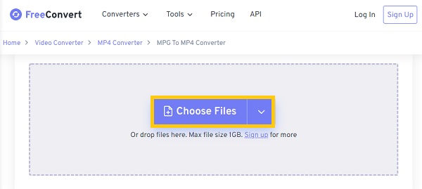 FreeConvert Pilih Fail