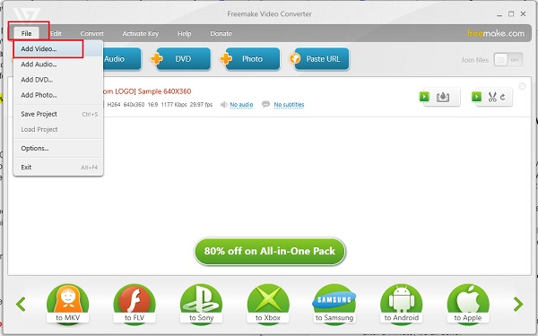 Añadir vídeo a MP4 con Freemake iMovie
