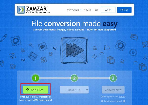 MP4toWAV ZamZar AddFiles