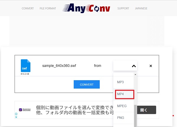SWF til MP4 AnyConv-format