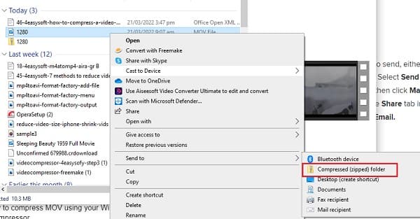 Windows Compress MOV Compressed Folder