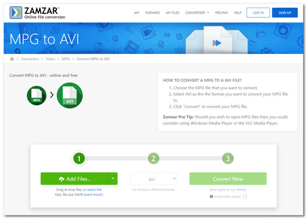 ZamZar Converteer MPG naar AVI