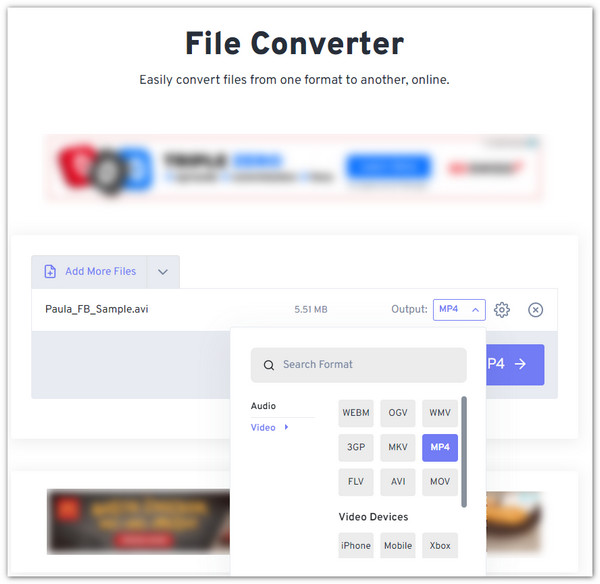 FreeConvert הורדה מומר MPEG4