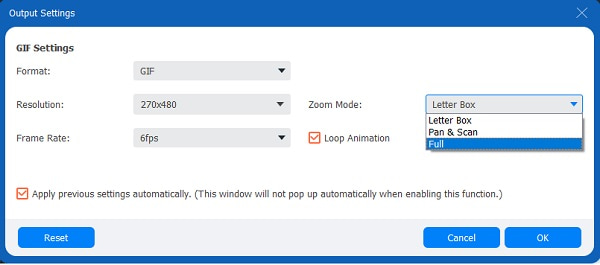 Moving Picture Output Settings