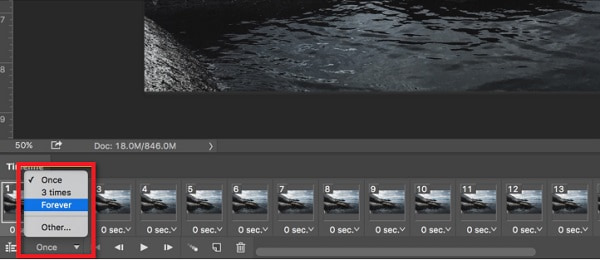 Repetisjonsmeny for Photoshop GIF Banner Maker
