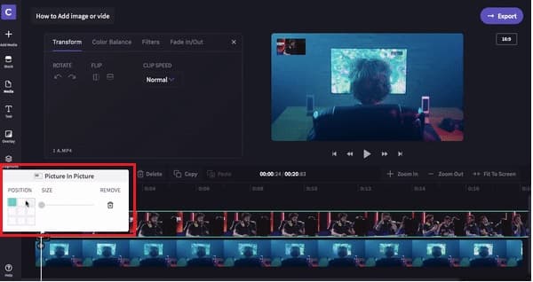 ClipChamp Vytvářejte videa typu obraz v obraze