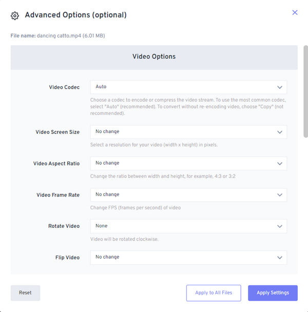 FreeConvert Advanced Option VOB til AVI