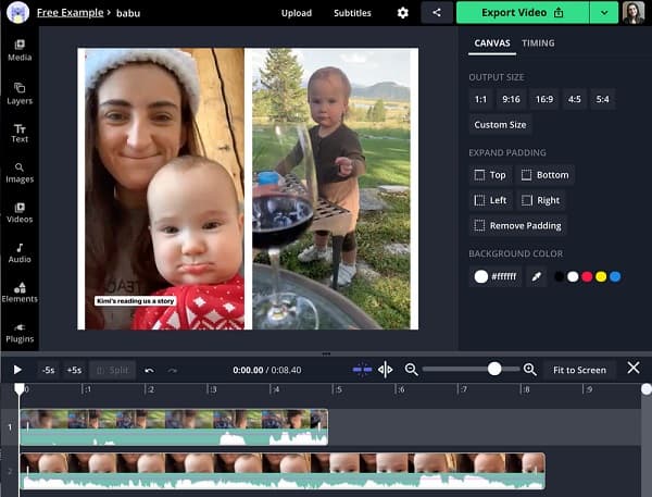 Kapwing maakt video's naast elkaar