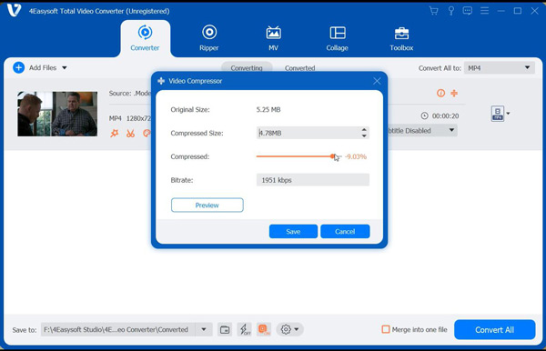 4Easysoft Total Video Converter Tömörítse a videót, húzza a csúszkát