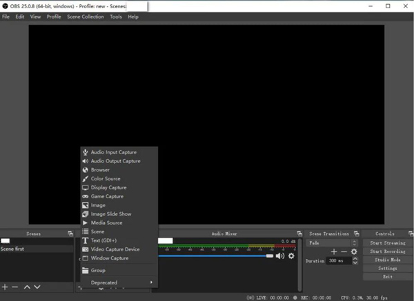 Přidat zdroje OBS Screen Recorder