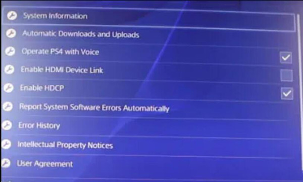 Системная информация на PS4