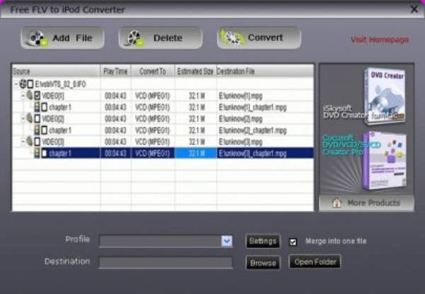 मुफ़्त FLV से iPod कनवर्टर FLV से AVI कनवर्टर