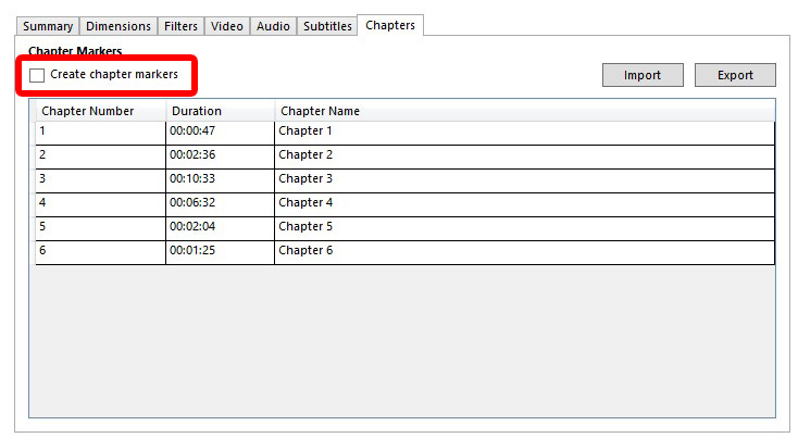 Handbrake Chapter Settings