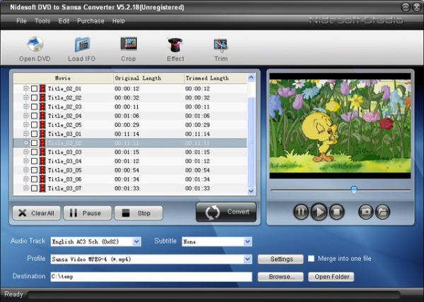 อินเทอร์เฟซตัวแปลง DVD เป็น Sansa ของ Nidesoft