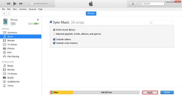 iTunes Sinkronizirajte glazbu na iPhone