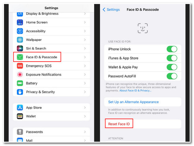 Face ID Face ID zurücksetzen