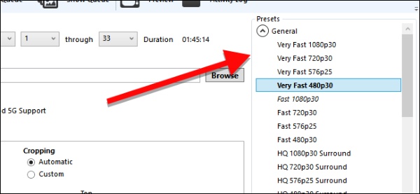 Handbrake Adjust Settings