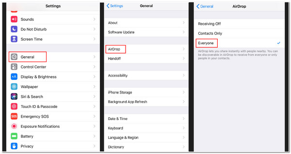 iPhone Airdrop -asetukset