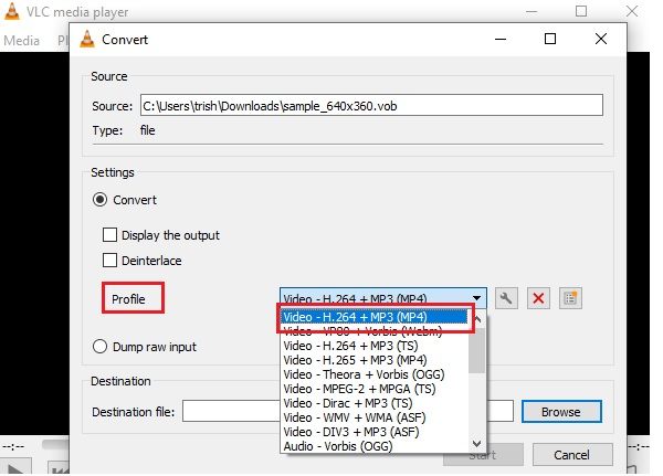 Profilo VLC VOBtoMP4