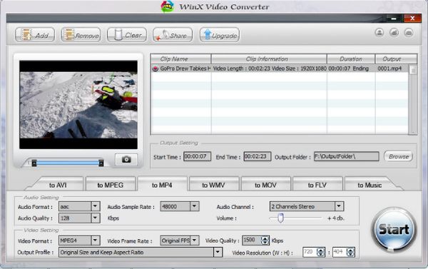 WinX Video Converter Interface