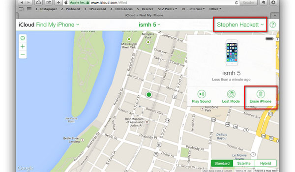 Erase iPhone in iCloud