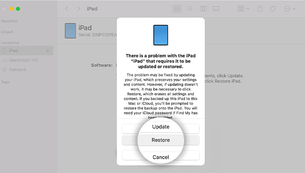 Restore iPad in Finder