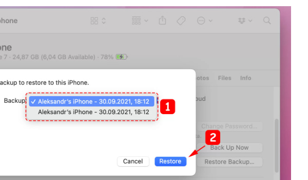 Restore iPhone in Finder