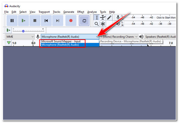 Audacity Выберите микрофон по умолчанию Наушники