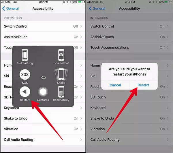Start iPhone på nytt med Assistive Touch